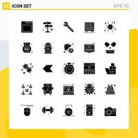 Pack of 25 creative Solid Glyphs of genetics drawer option wardrobe furniture Editable Vector Design Elements