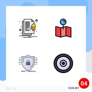 Set of 4 Modern UI Icons Symbols Signs for alert firewall notify pointer safety Editable Vector Design Elements