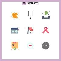 Universal Icon Symbols Group of 9 Modern Flat Colors of flag achievement emergency media radio Editable Vector Design Elements