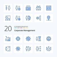 20 Corporate Management Blue Color icon Pack like person development management recruitment marketing vector