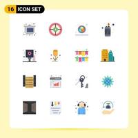 Modern Set of 16 Flat Colors and symbols such as navigation city target lighter fire Editable Pack of Creative Vector Design Elements