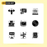 Pictogram Set of 9 Simple Solid Glyphs of pen toaster tube toast wedding Editable Vector Design Elements
