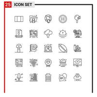Editable Vector Line Pack of 25 Simple Lines of search user guard ui hash tag Editable Vector Design Elements