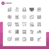 Universal Icon Symbols Group of 25 Modern Lines of learning server love database centre Editable Vector Design Elements