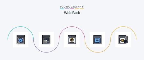 línea de paquete web lleno de paquete de iconos planos 5 que incluye web. interfaz de programador de aplicaciones. web. concepto de API. prueba dividida vector