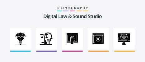 Digital Law And Sound Studio Glyph 5 Icon Pack Including digital. business. judgment. open. free. Creative Icons Design vector