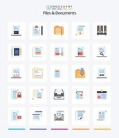 archivos y documentos creativos paquete de 25 iconos planos como diploma. certificado. bloc. carpeta. documento vector