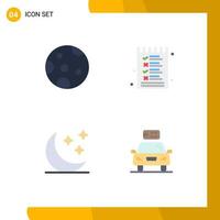 User Interface Pack of 4 Basic Flat Icons of moon stars food options car Editable Vector Design Elements