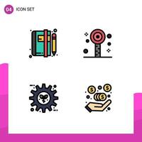 Pack of 4 Modern Filledline Flat Colors Signs and Symbols for Web Print Media such as notepad eco blog lollipop gear Editable Vector Design Elements