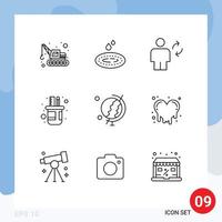 Pack of 9 Modern Outlines Signs and Symbols for Web Print Media such as education scale body pencil box holder Editable Vector Design Elements