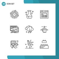 Pictogram Set of 9 Simple Outlines of electronic component test card website Editable Vector Design Elements