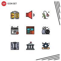 Pictogram Set of 9 Simple Filledline Flat Colors of website video player nature video documents Editable Vector Design Elements