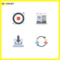 4 Thematic Vector Flat Icons and Editable Symbols of audio arrow video schoolbook download Editable Vector Design Elements