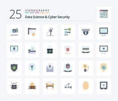 Data Science And Cyber Security 25 Flat Color icon pack including phone. mobile. secure. lock. room vector