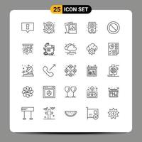 User Interface Pack of 25 Basic Lines of cancel sound image music audio Editable Vector Design Elements