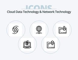 tecnología de datos en la nube y tecnología de red línea icono paquete 5 diseño de iconos. conexión. flecha. computadora. engranaje. nube vector