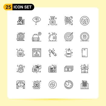 Pictogram Set of 25 Simple Lines of vehicles information analysis knowledge data analytics medal Editable Vector Design Elements