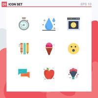 Pictogram Set of 9 Simple Flat Colors of cream items browser stationary tools Editable Vector Design Elements