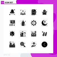 Mobile Interface Solid Glyph Set of 16 Pictograms of personal laptop best team computer desk Editable Vector Design Elements