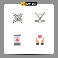 grupo de 4 iconos planos, signos y símbolos para el juego de cartas, objetivo, deporte de hielo, inicio de elementos de diseño vectorial editables vector