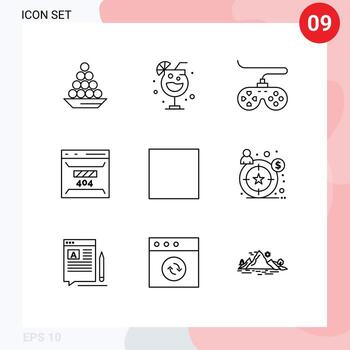 Pack of 9 Modern Outlines Signs and Symbols for Web Print Media such as page development party develop game Editable Vector Design Elements
