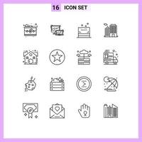 User Interface Pack of 16 Basic Outlines of house city technology corporation building Editable Vector Design Elements