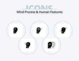 proceso mental y características humanas glifo icono paquete 5 diseño de iconos. cuadro. cabeza. confundir. mente. cognitivo vector