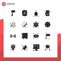 Modern Set of 16 Solid Glyphs Pictograph of comet security corn mobile star Editable Vector Design Elements