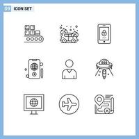 Mobile Interface Outline Set of 9 Pictograms of user avatar encryption dollar mobile Editable Vector Design Elements