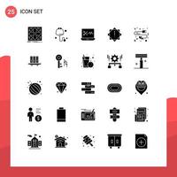 Pack of 25 Modern Solid Glyphs Signs and Symbols for Web Print Media such as heart love audio editing extension virus Editable Vector Design Elements