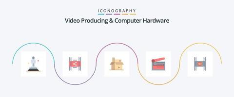 producción de video y paquete de íconos planos de hardware de computadora 5 que incluye tablilla. acción. pp. publicación. digital vector