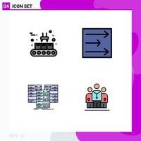 Pack of 4 creative Filledline Flat Colors of conveyor data production line wind server Editable Vector Design Elements