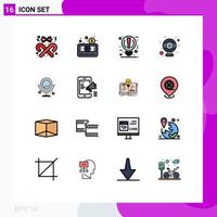 Mobile Interface Flat Color Filled Line Set of 16 Pictograms of webcam computer player pause light Editable Creative Vector Design Elements