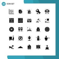 Group of 25 Solid Glyphs Signs and Symbols for maintenance app share settings money Editable Vector Design Elements