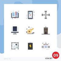 Pack of 9 creative Flat Colors of popup device video monitor transportation Editable Vector Design Elements