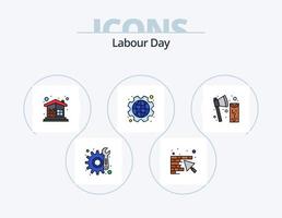 Labour Day Line Filled Icon Pack 5 Icon Design. gear. home. wall. construction. brick wall vector