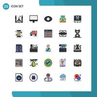 Universal Icon Symbols Group of 25 Modern Filled line Flat Colors of video player message hardware mail human Editable Vector Design Elements