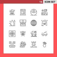 Set of 16 Vector Outlines on Grid for bag drop planet drink park Editable Vector Design Elements