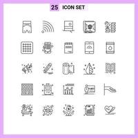 Pictogram Set of 25 Simple Lines of dollar coin hat scanner holographic Editable Vector Design Elements