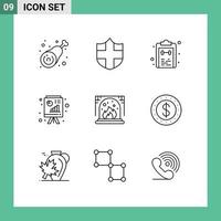 Set of 9 Vector Outlines on Grid for chimney powerpoint check blackboard task Editable Vector Design Elements