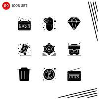 9 User Interface Solid Glyph Pack of modern Signs and Symbols of group network diamond trolley sales Editable Vector Design Elements