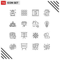 Pictogram Set of 16 Simple Outlines of company mobile squares map rate Editable Vector Design Elements