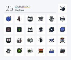 Hardware 25 Line Filled icon pack including input. hardware. tv. cpu. security camera vector