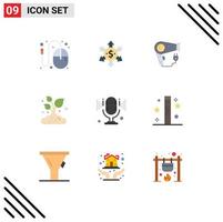 User Interface Pack of 9 Basic Flat Colors of microphone small dryer plant farm Editable Vector Design Elements