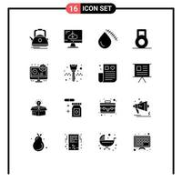 Group of 16 Solid Glyphs Signs and Symbols for limited time dumbbell install wound cut Editable Vector Design Elements