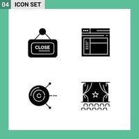 Pack of 4 creative Solid Glyphs of marketing computing close web hard drive disk Editable Vector Design Elements