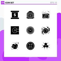 User Interface Pack of 9 Basic Solid Glyphs of clock products retro minidisc devices Editable Vector Design Elements