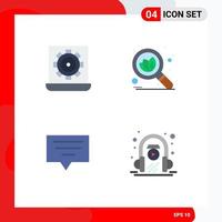 Set of 4 Commercial Flat Icons pack for computer chat preference search e learning Editable Vector Design Elements