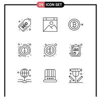 9 Thematic Vector Outlines and Editable Symbols of details about bitcoin about info Editable Vector Design Elements