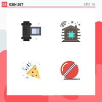 Group of 4 Modern Flat Icons Set for ancient camera roll ball intelligent confetti bowler Editable Vector Design Elements